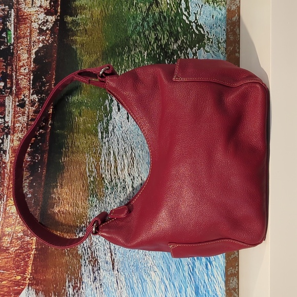 Genuine red pebbled leather hobo style shoulder bag - Picture 2 of 13